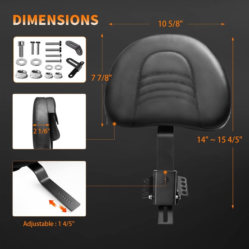 Eumti Adjustable Plug-in Motorcycle Front Driver Seat Rider Backrest Pad Custom Mounting Kit Compatible with Harley Touring Models Street Glide Road King Electra Glide Road Glide 1997-2025 - Image 3